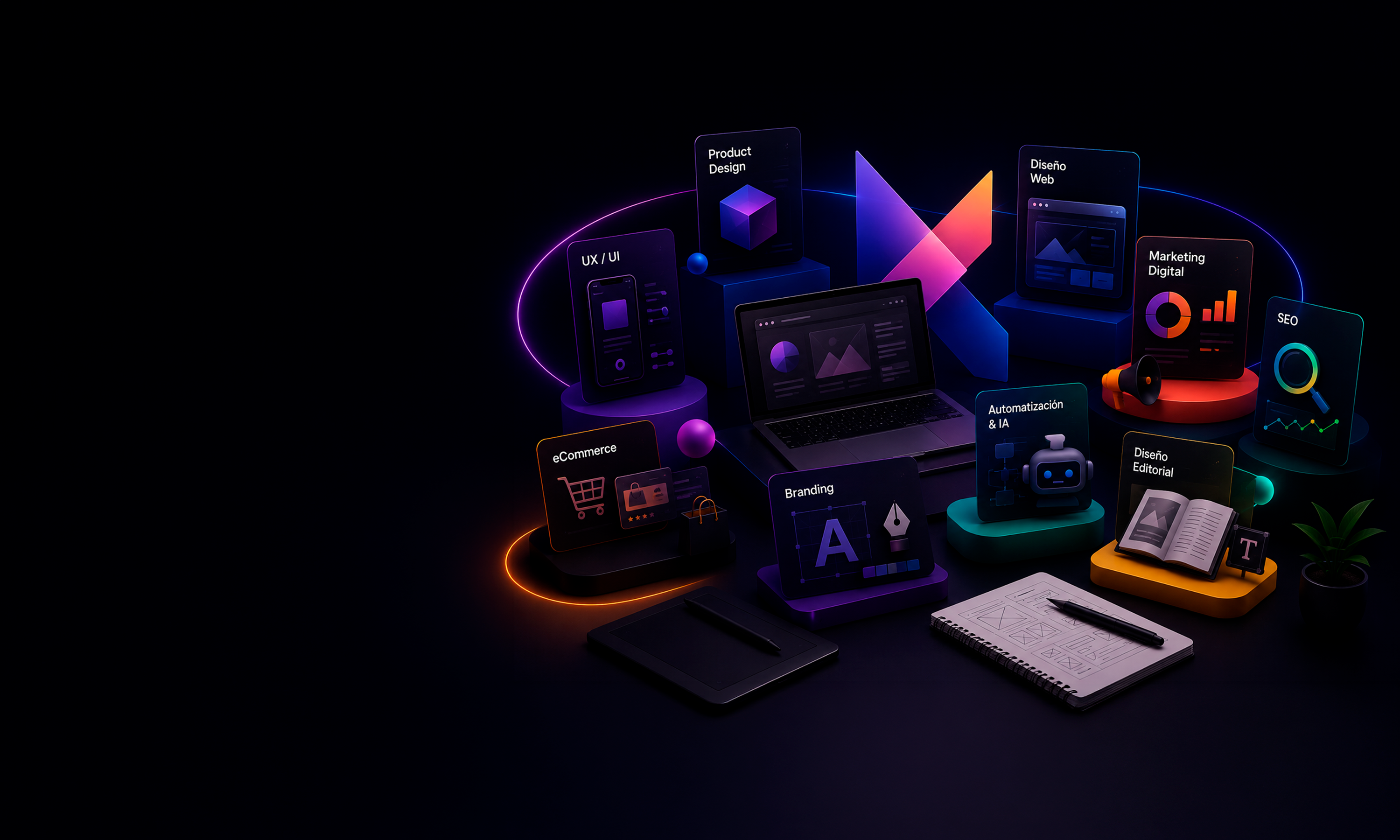 Imagen visual del portafolio de proyectos UX/UI, diseño web y marketing digital de Walfer Finol